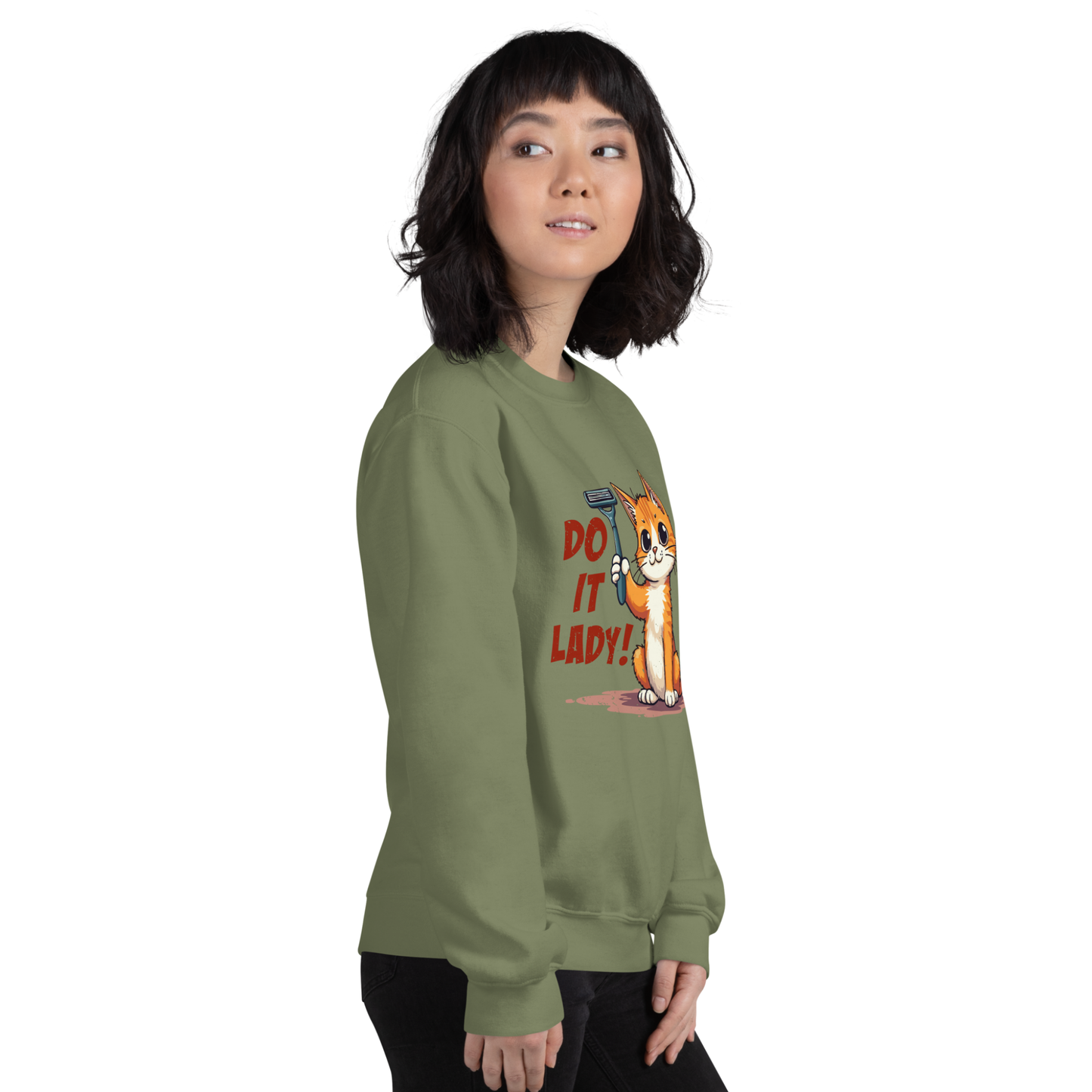 “Do It lady!” Funny Cat Women’s Sweatshirt – Bold Graphic Pullover, Sarcastic Novelty Gift