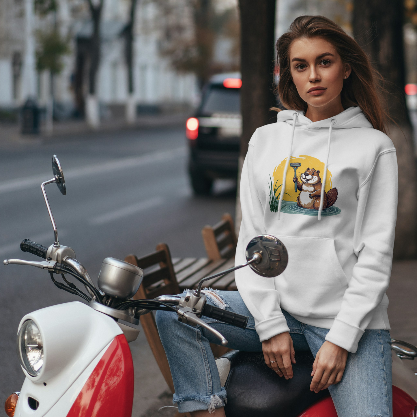 Funny Beaver Women’s Hoodie – Quirky Animal Graphic Pullover, Novelty Humor Gift