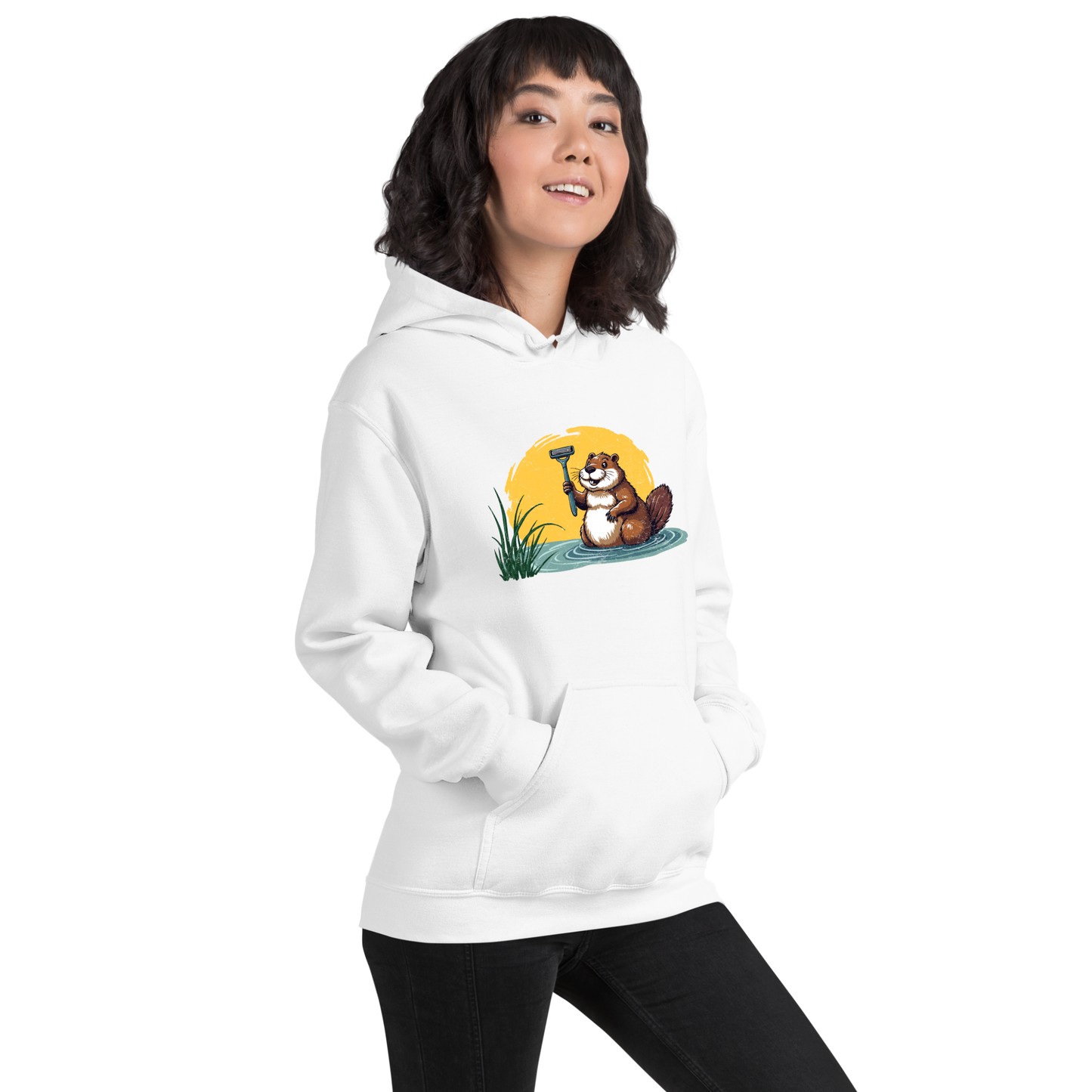 Funny Beaver Women’s Hoodie – Quirky Animal Graphic Pullover, Novelty Humor Gift