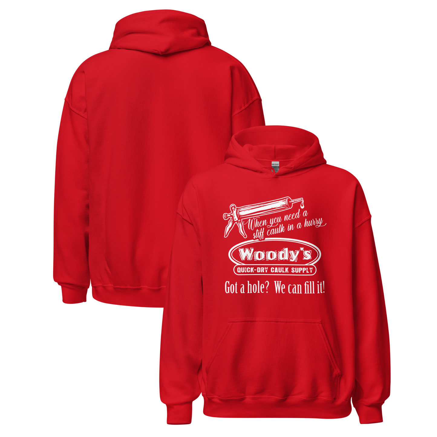 "When you need a stiff caulk in a hurry." - Funny Men's Graphic Hoodie, Sarcastic Humor Pullover, Novelty Gag Gift