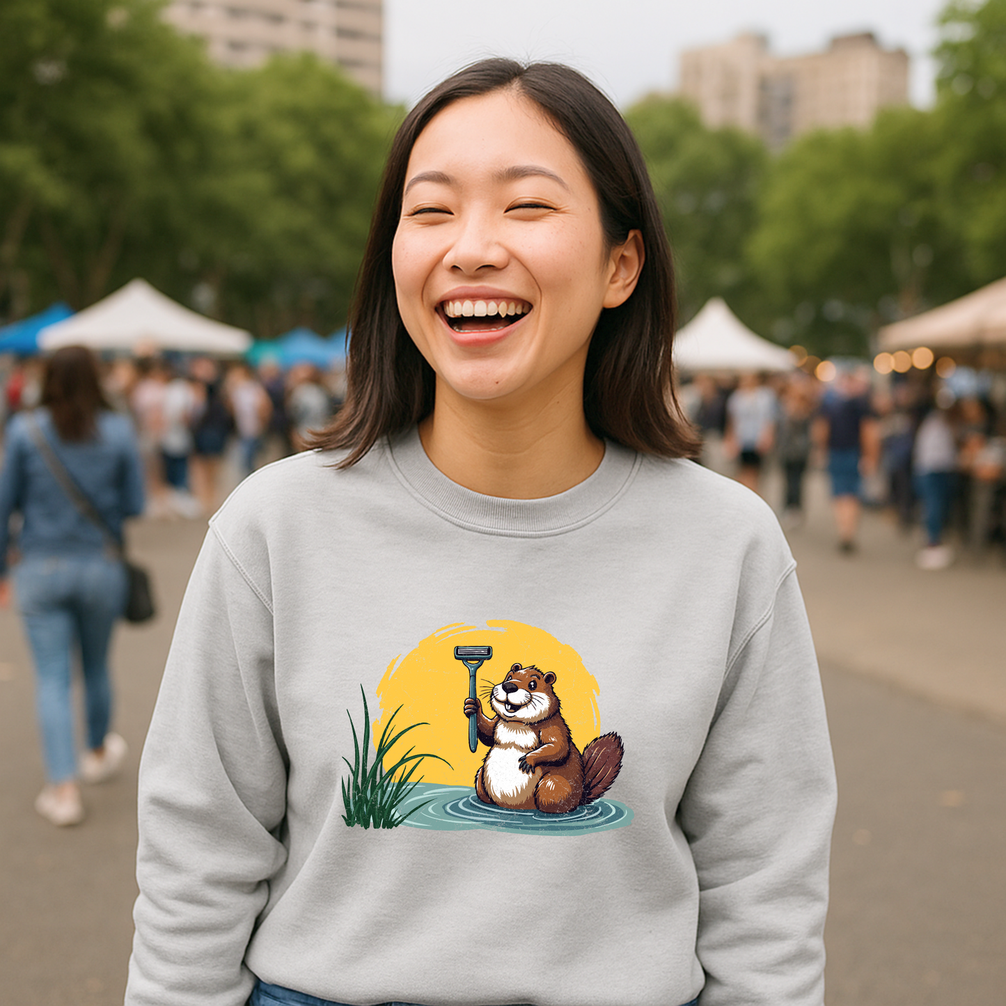 Funny Beaver Women’s Sweatshirt – Quirky Animal Graphic Pullover, Novelty Humor Gift