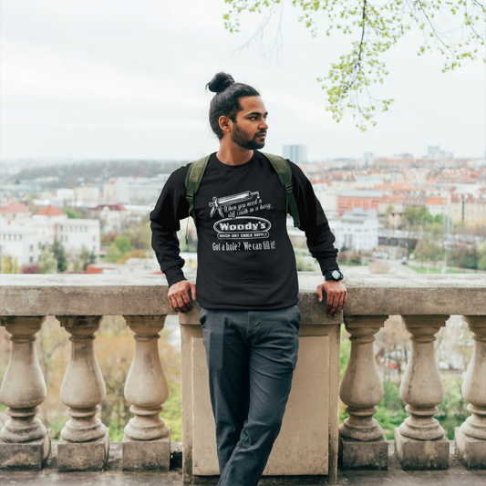 "When you need a stiff caulk in a hurry." - Funny Men's Graphic Sweatshirt, Sarcastic Humor, Novelty Gag Gift