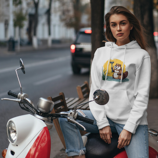 Funny Beaver Women’s Hoodie – Quirky Animal Graphic Pullover, Novelty Humor Gift