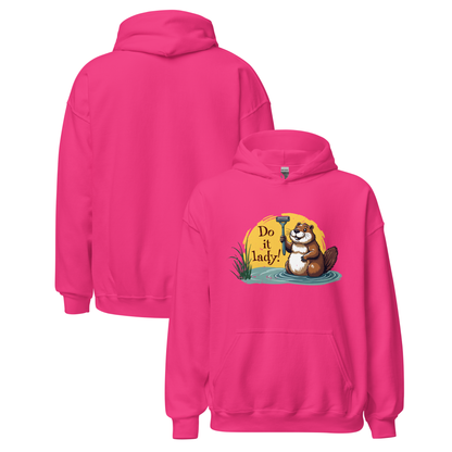 “Do It lady!” Funny Beaver Women’s Hoodie – Quirky Humor Graphic Pullover, Novelty Top