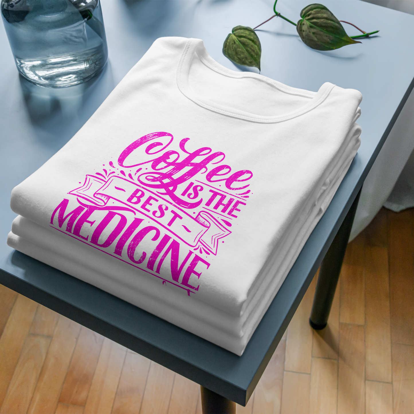 "COFFEE IS THE BEST MEDICINE If you want to live!" - Hot Pink Graphic Women’s Funny Coffee T-Shirt