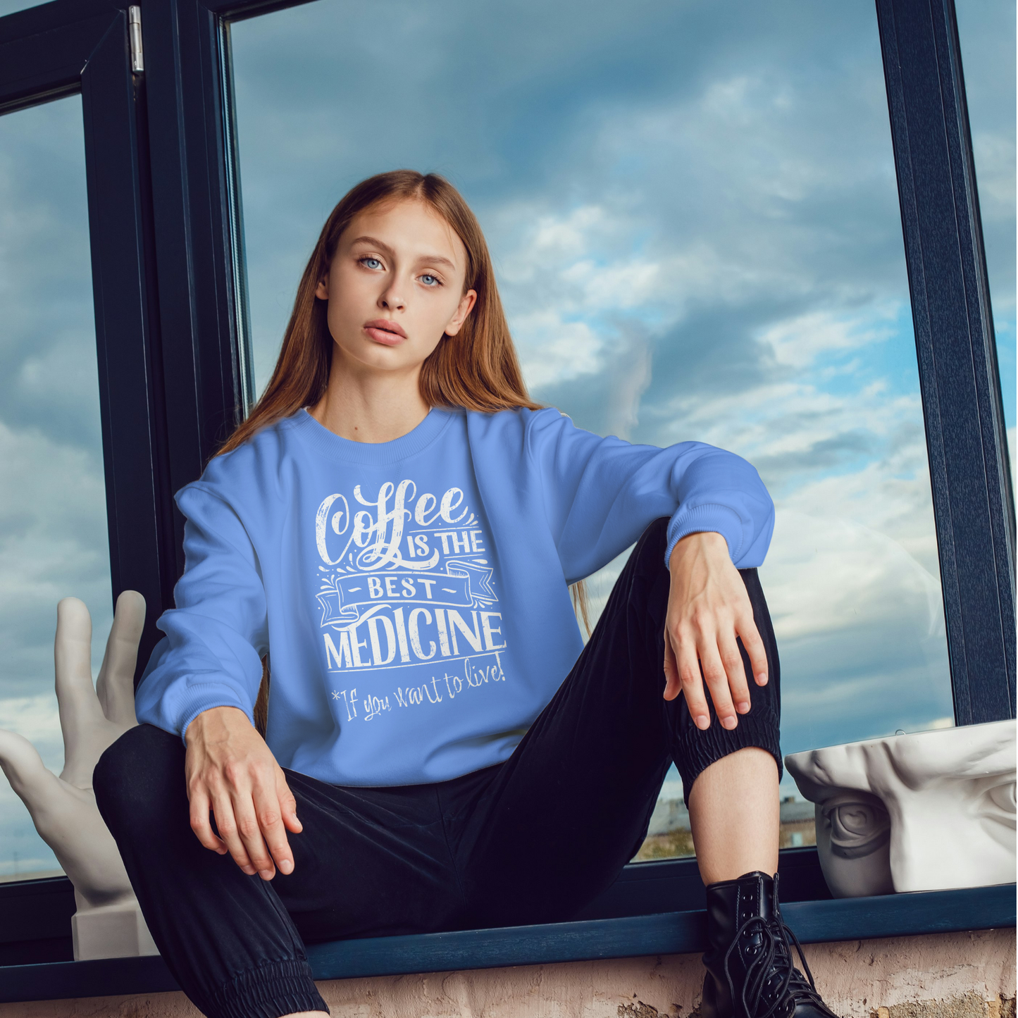 "COFFEE IS THE BEST MEDICINE If you want to live!" - White Graphic Women’s Funny Sweatshirt