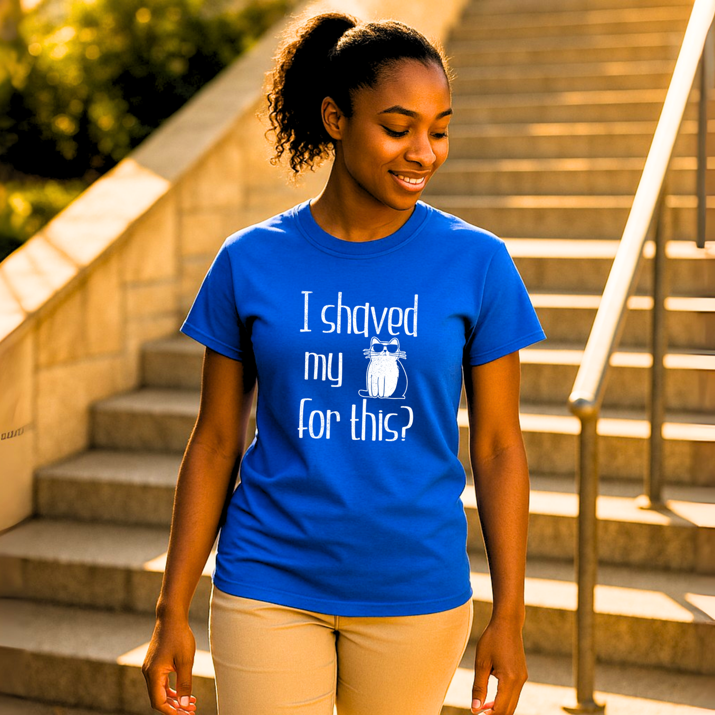"I shaved my Kitty for this?" - Funny Women's Graphic T-Shirt, Sunglasses Cat Humor, Sarcastic Humor Tee, Novelty Gag Gift