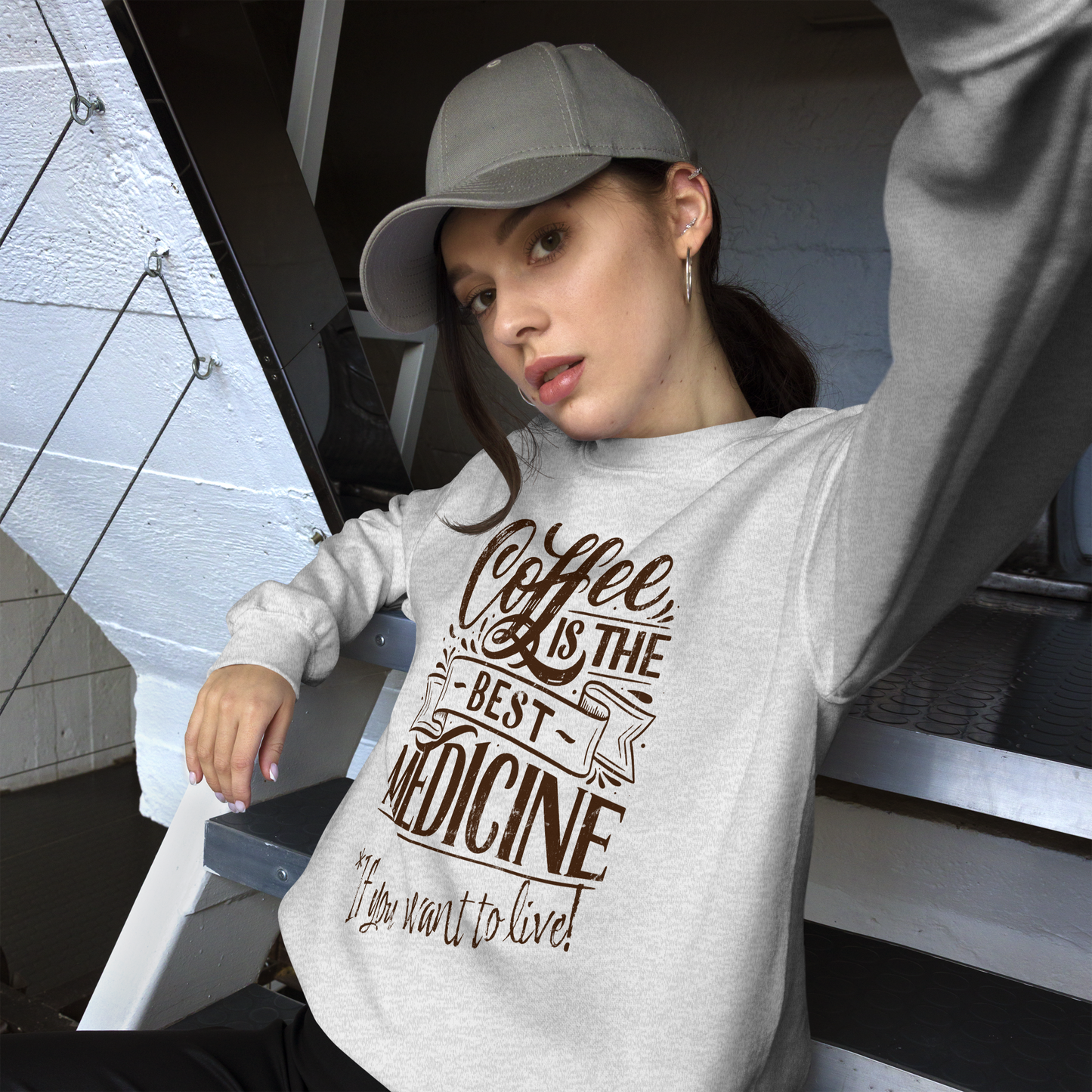 "COFFEE IS THE BEST MEDICINE If you want to live!" - Chocolate Graphic Women’s Funny Sweatshirt
