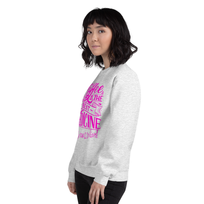 "COFFEE IS THE BEST MEDICINE If you want to live!" - Hot Pink Graphic Women’s Funny Sweatshirt