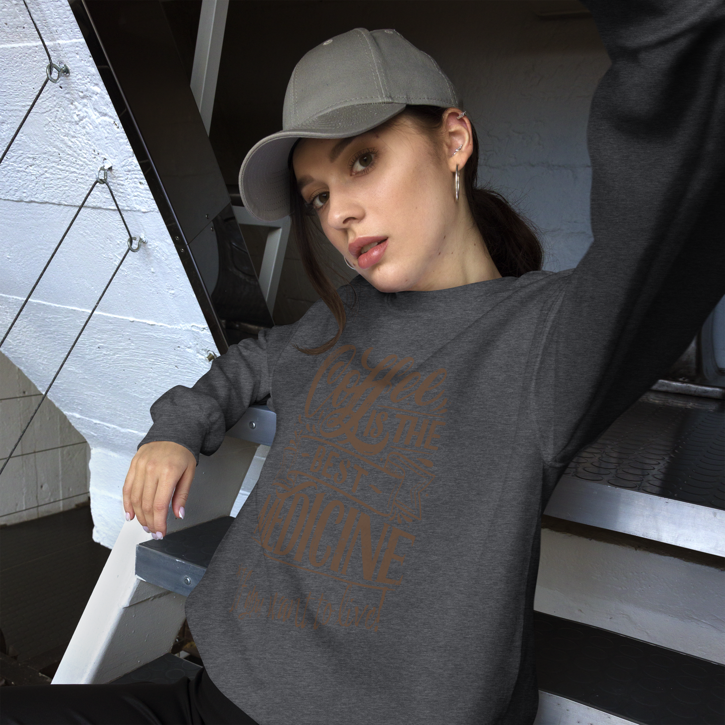 "COFFEE IS THE BEST MEDICINE If you want to live!" - Chocolate Graphic Women’s Funny Sweatshirt