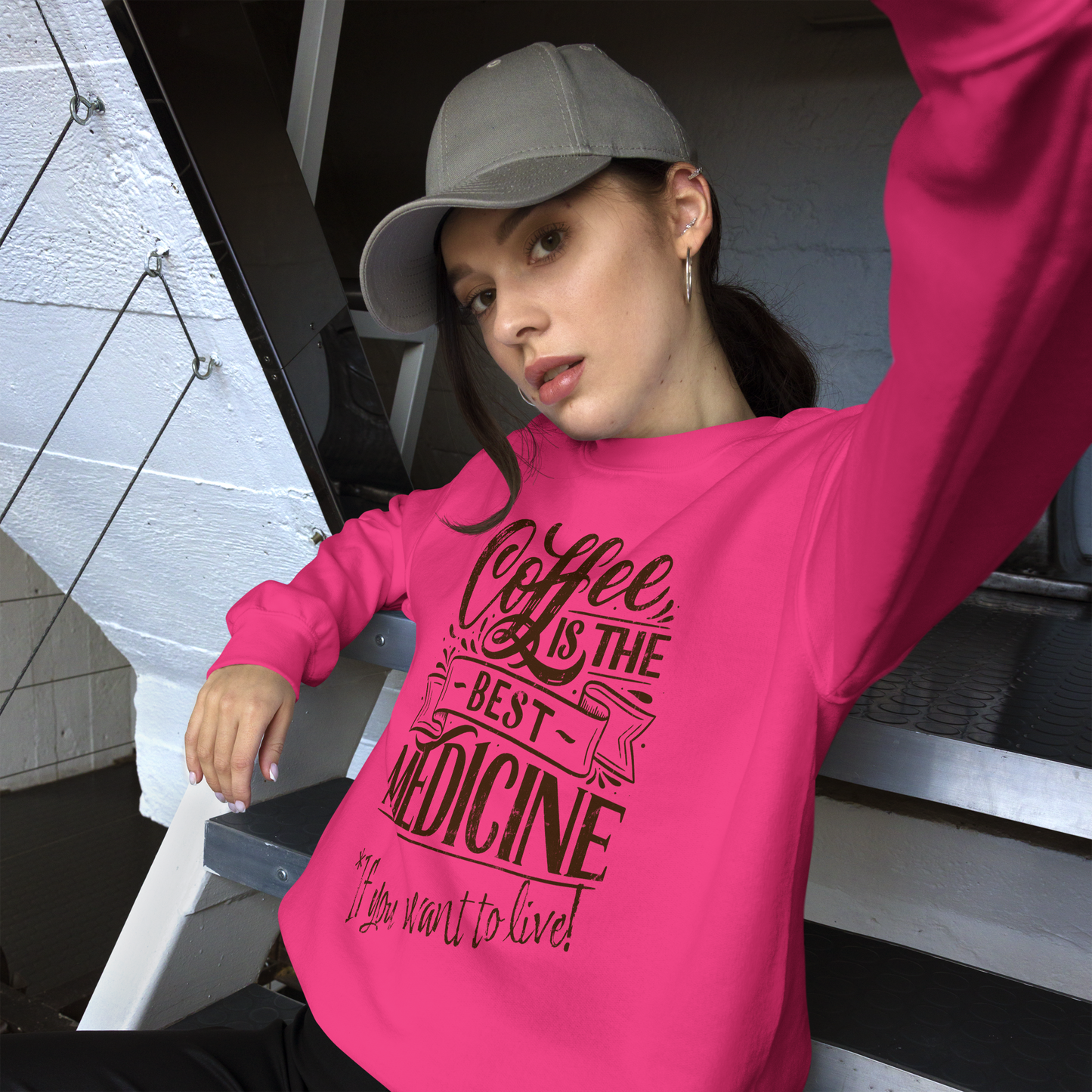 "COFFEE IS THE BEST MEDICINE If you want to live!" - Chocolate Graphic Women’s Funny Sweatshirt