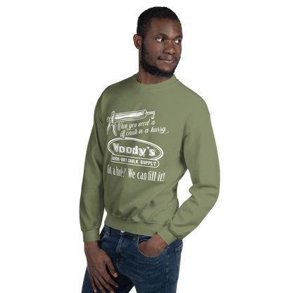 "When you need a stiff caulk in a hurry." - Funny Men's Graphic Sweatshirt, Sarcastic Humor, Novelty Gag Gift