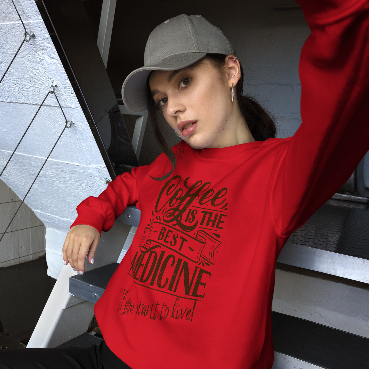 "COFFEE IS THE BEST MEDICINE If you want to live!" - Chocolate Graphic Women’s Funny Sweatshirt