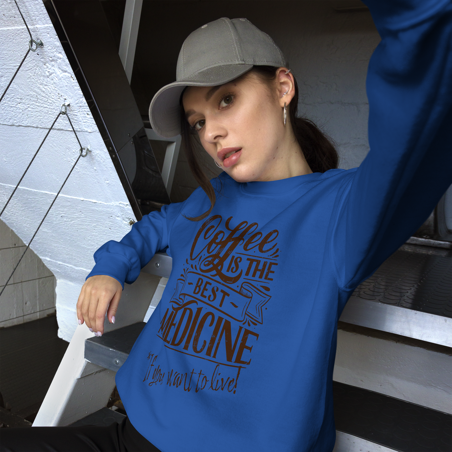 "COFFEE IS THE BEST MEDICINE If you want to live!" - Chocolate Graphic Women’s Funny Sweatshirt