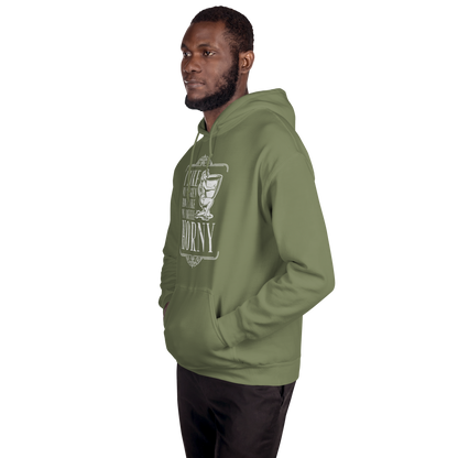 "I LIKE MY WOMEN HOW I LIKE MY COFFEE HORNY" - Funny Men's Graphic Hoodie, Sarcastic Humor Pullover, Novelty Gag Gift